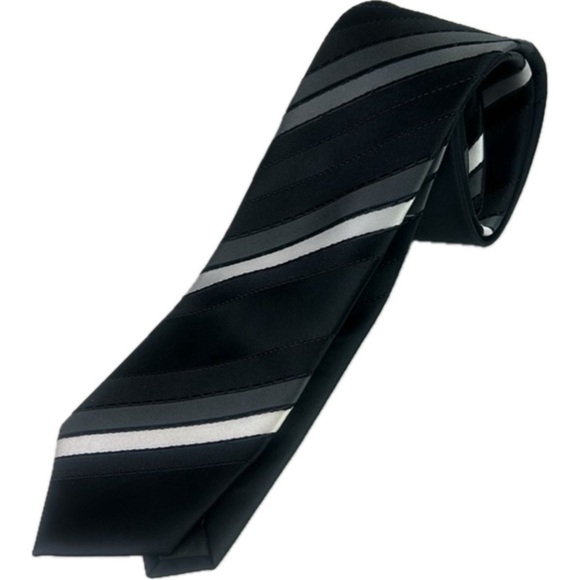 Pierre Cardin Paris Men’s Black Gray White Striped Tie Casa Jose Silva Vintage - Picture 1 of 9
